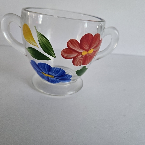 Glass Creamer And Sugar Set Vintage Bartlett Collins Hand Painted - Picture 2 of 8